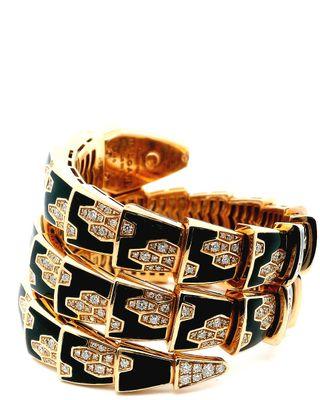 Bvlgari Serpenti SPP26G Twirl Diamond Rose Gold Diamond Onyx Bracelet
