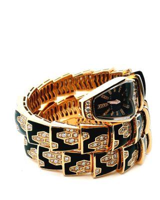 Bvlgari Serpenti SPP26G Twirl Diamond Rose Gold Diamond Onyx Bracelet(Pre-Owned)