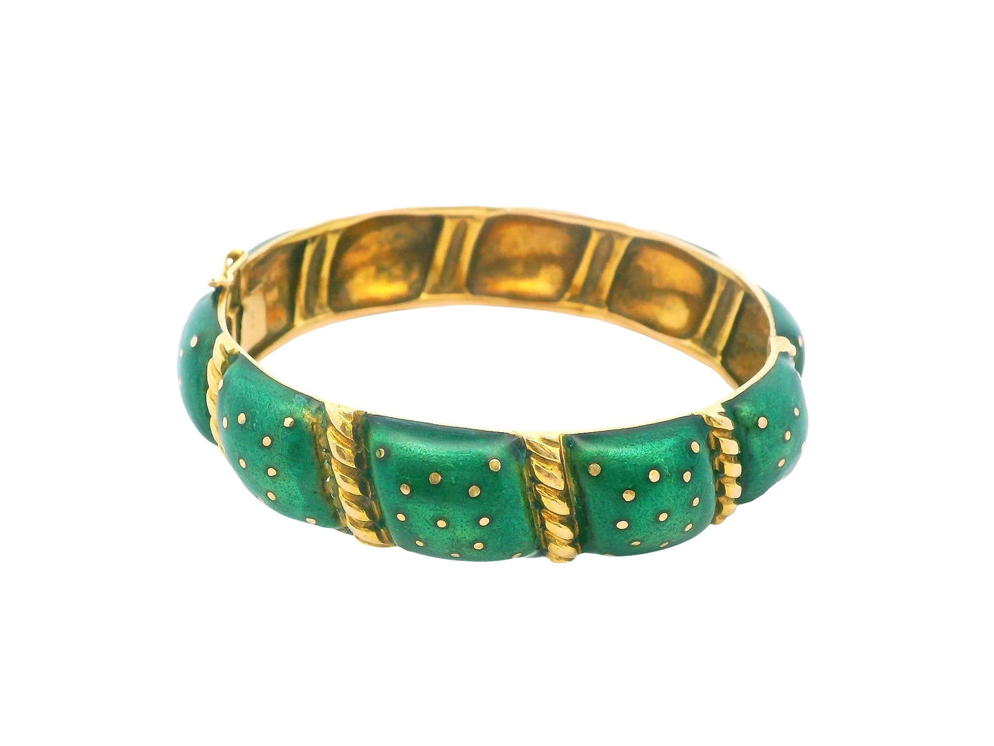 14K Bangle With Green Enamel
