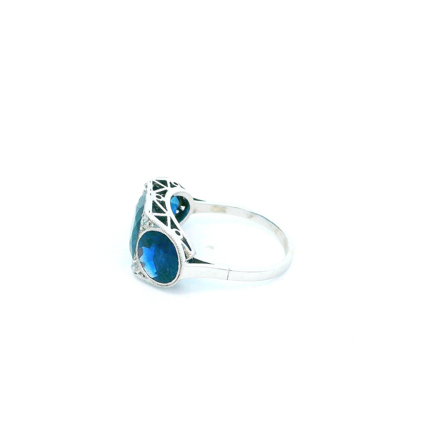 Antique Platinum Ring W/ 3 Blue Sapphire