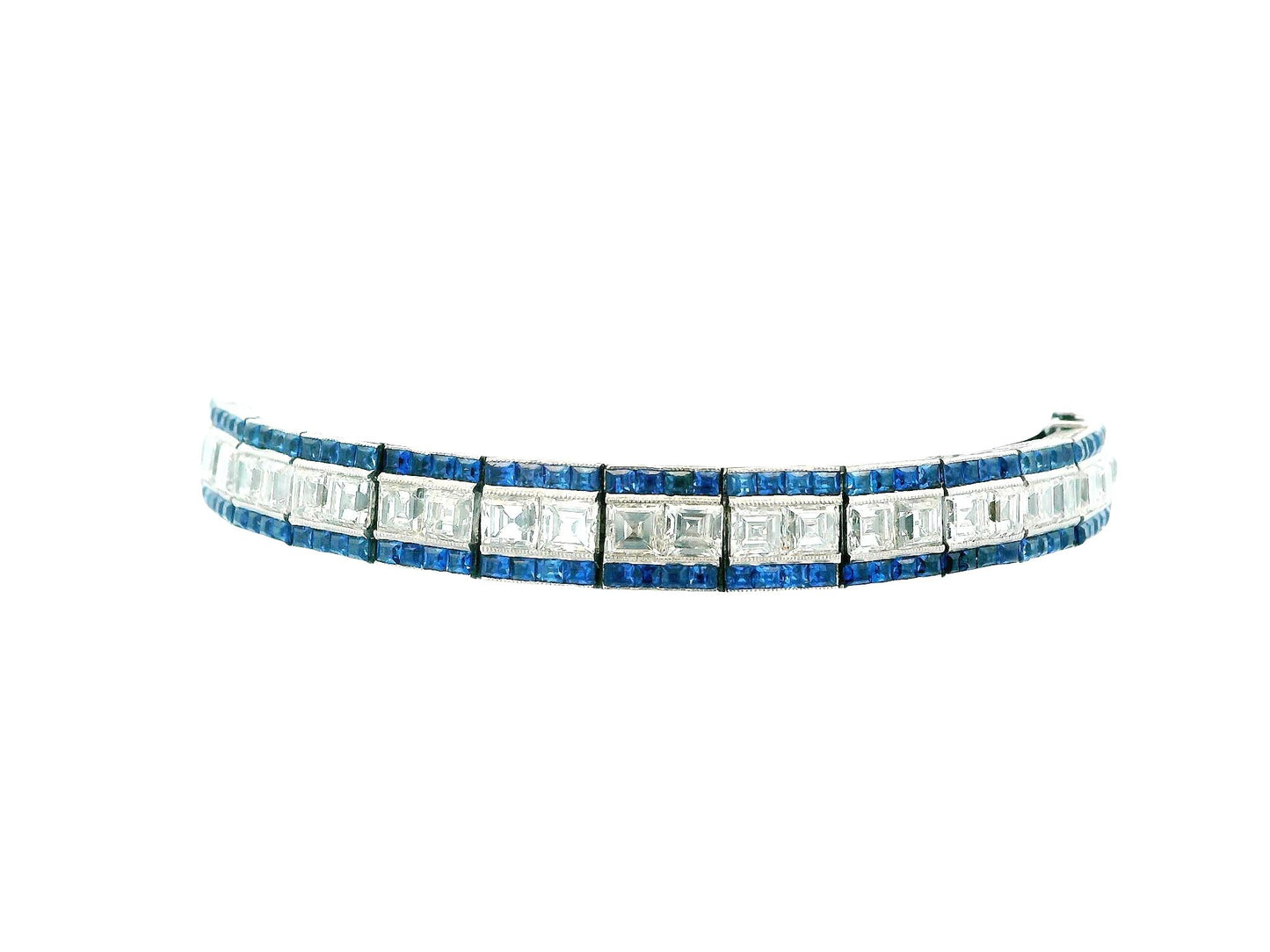 Art Deco Elegance: Platinum Diamond and Sapphire Bracelet