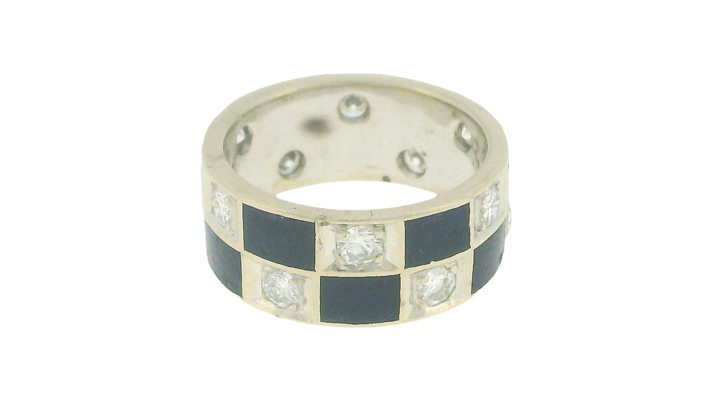 Blue Enamel & Diamond In White Gold Ring