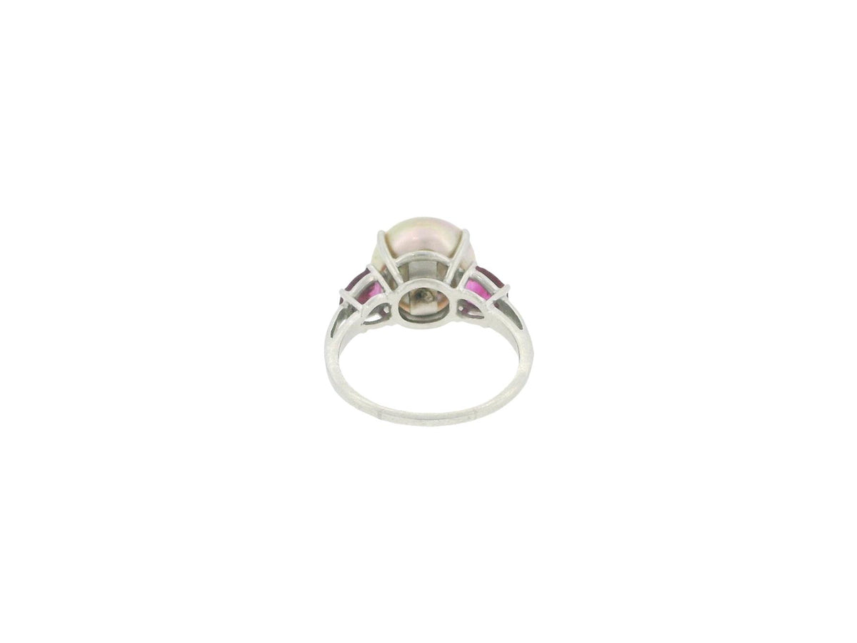 Platinum Natural Pearl & Ruby Ring