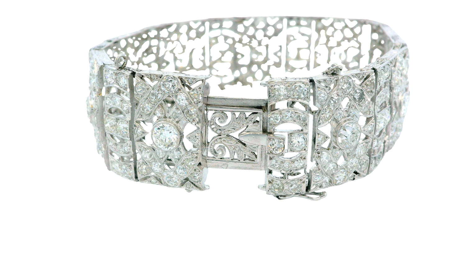 Platinum Art-Deco Wide 18Ct Diamond Bracelet