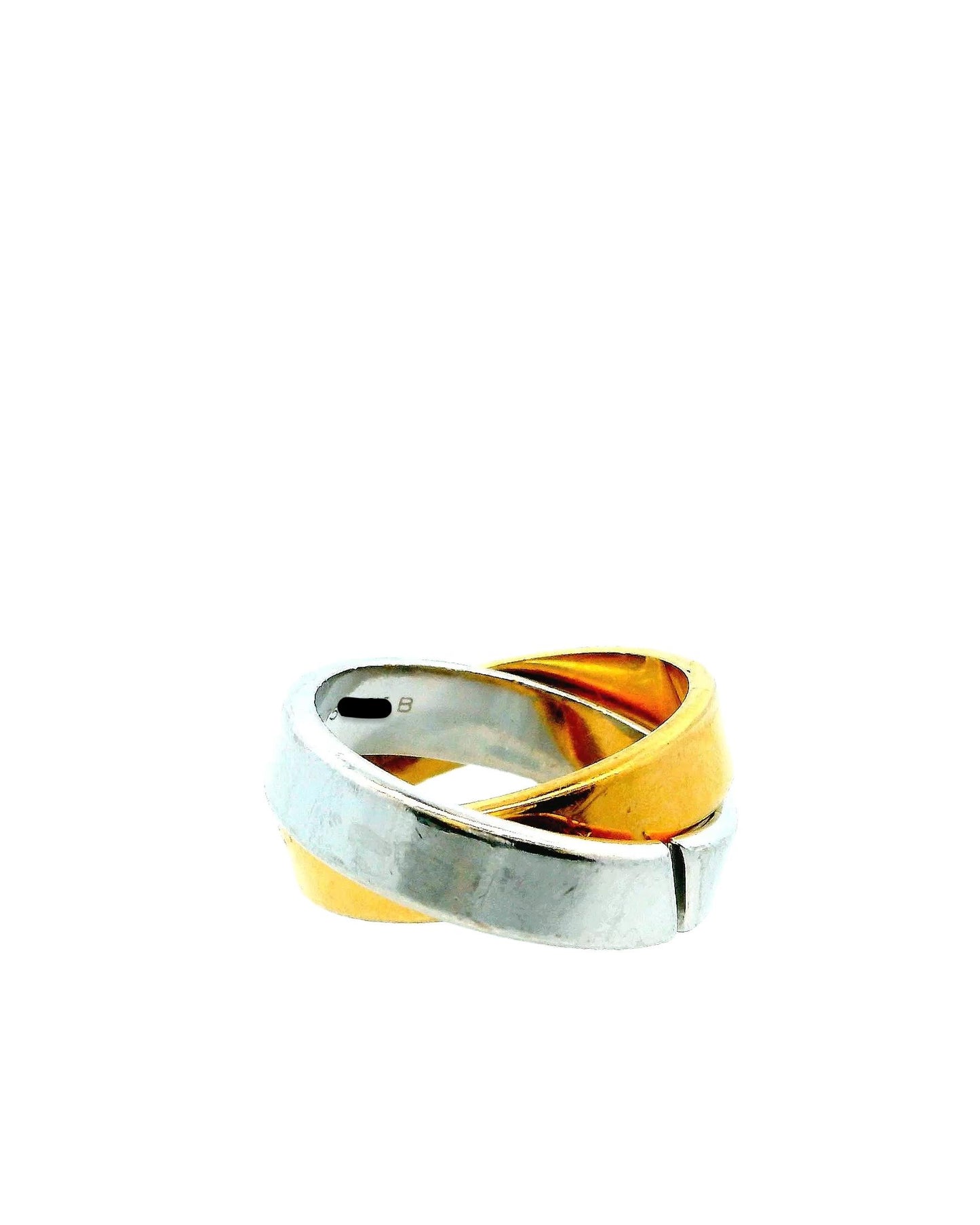 Hermes Rolling 18k Yellow & White Gold 2 plate Ring W/Box