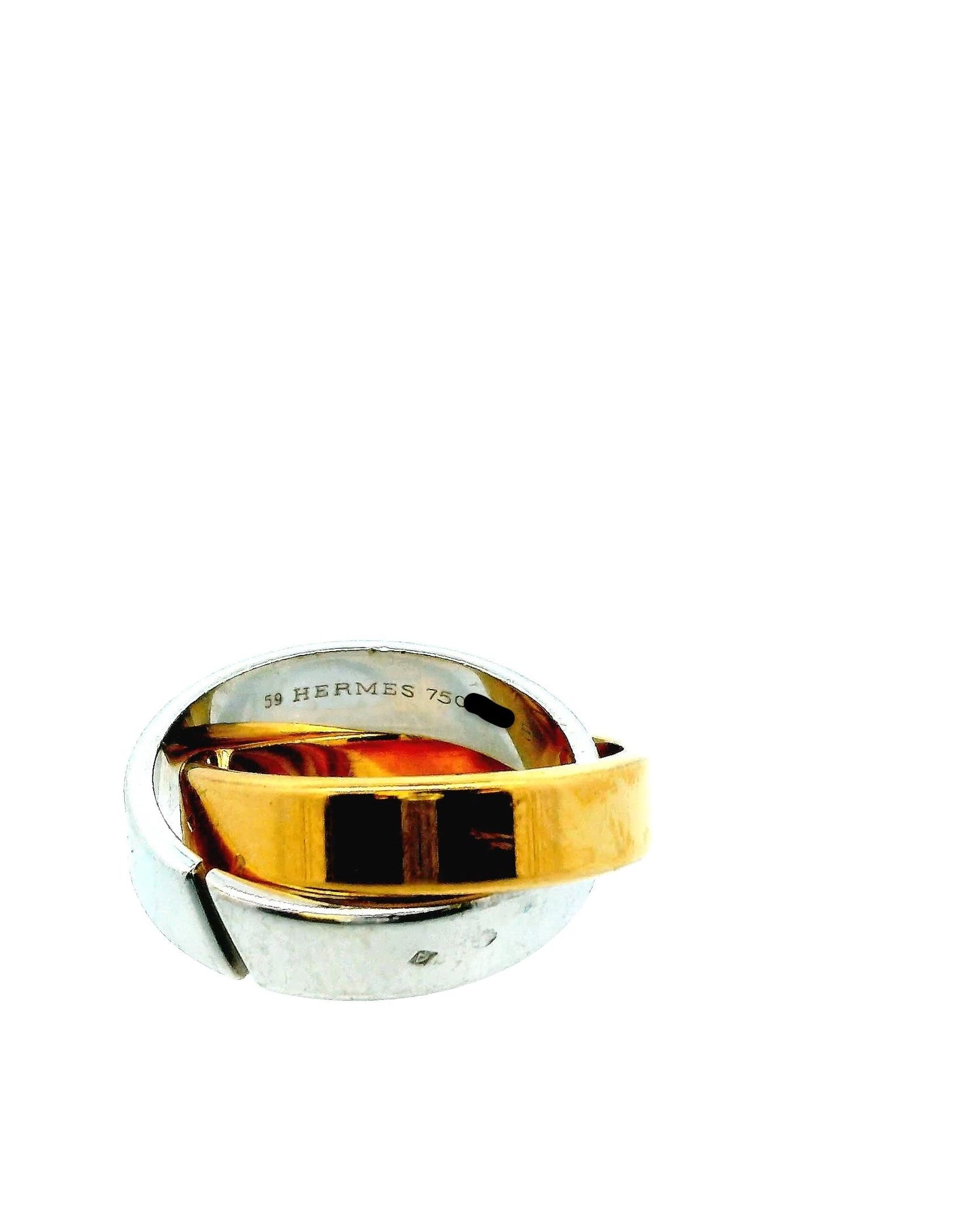 Hermes Rolling 18k Yellow & White Gold 2 plate Ring W/Box