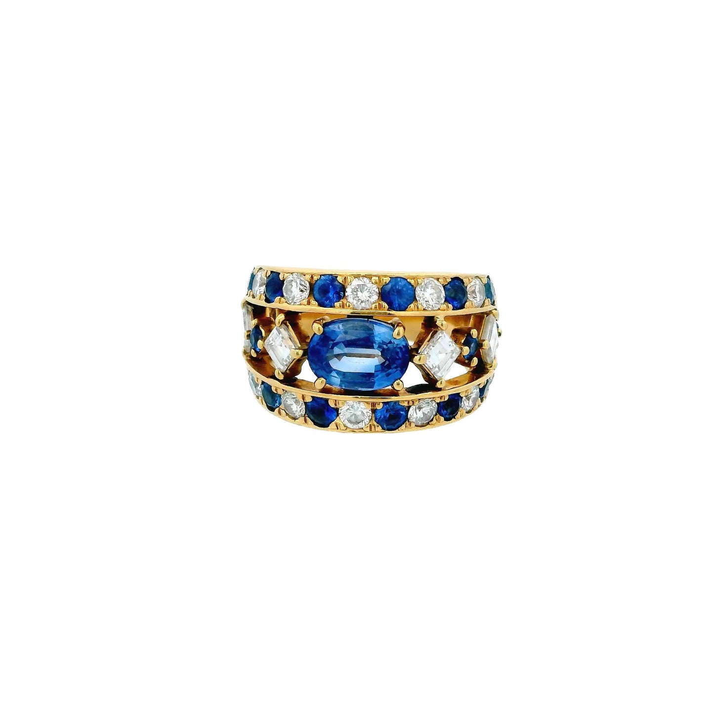 Estate 18KT Yellow Gold Sapphire And Diamond Ring