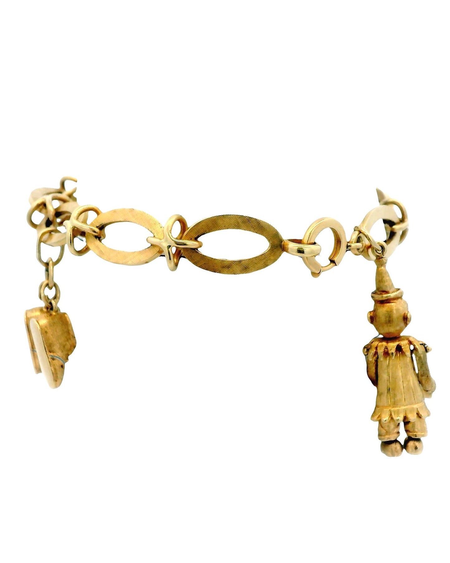 Articulated Clown, Shoes & Disc 14K Charm Bracelet