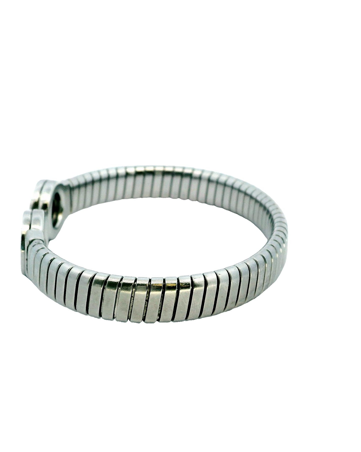Bvlgari cuff Onyx inlay ends Stainless Steel W/ Box