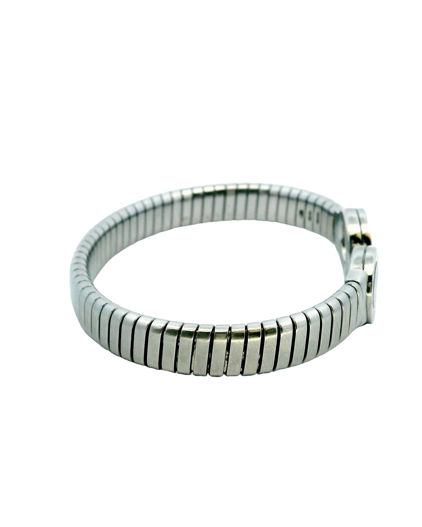Bvlgari cuff Onyx inlay ends Stainless Steel W/ Box
