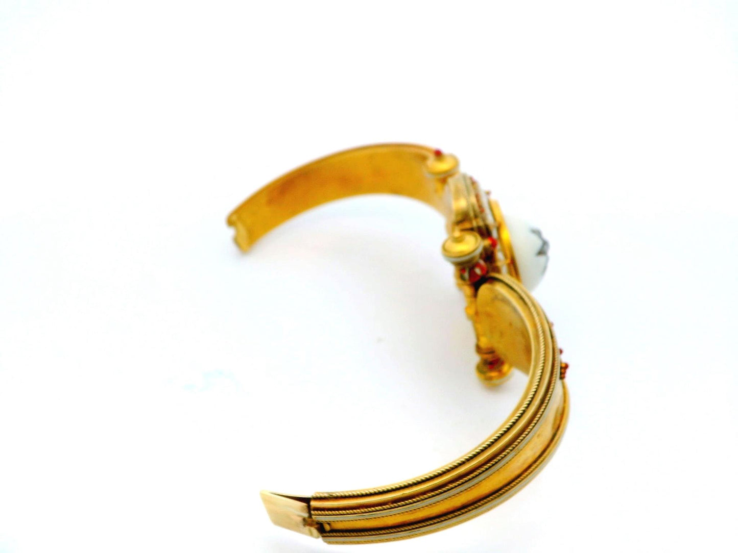 Etruscan Revival Coral/iv Enamel Rose Cut Diamond Center