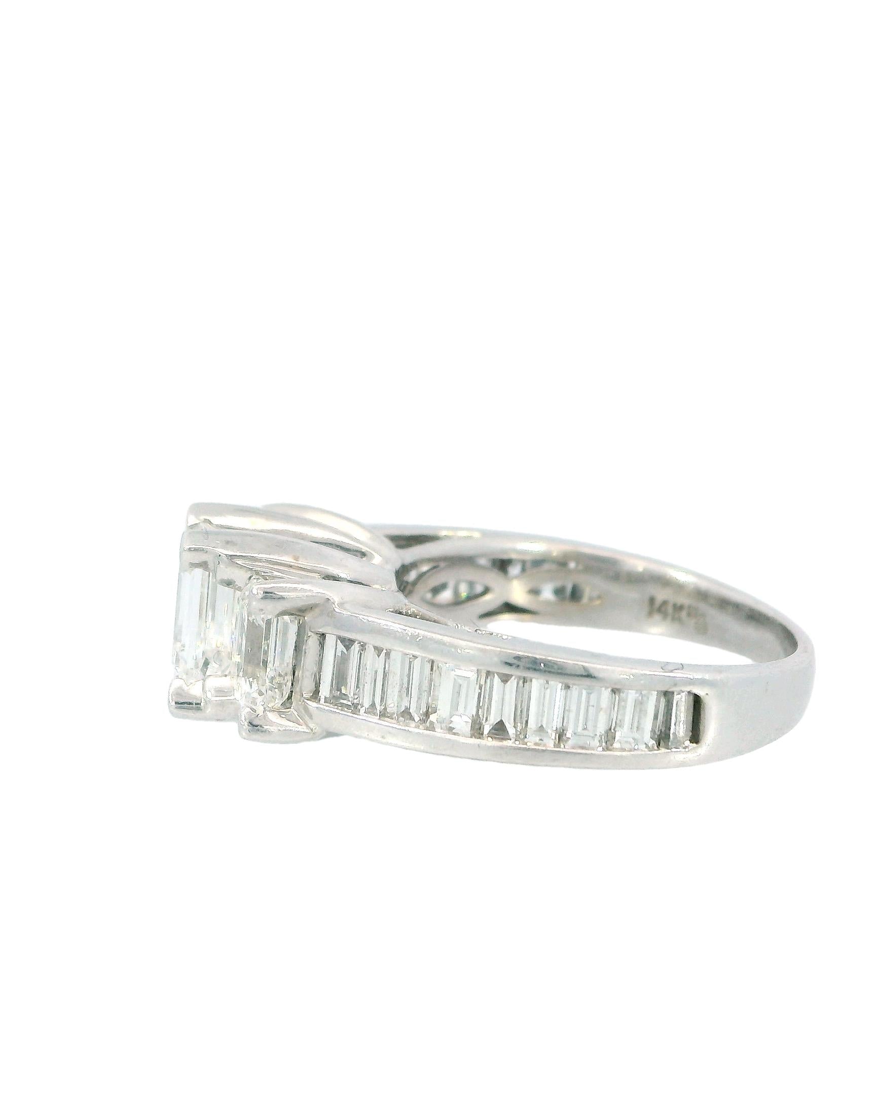 Solitaire 14K White Gold with Diamond & Side Diamonds W/Gia