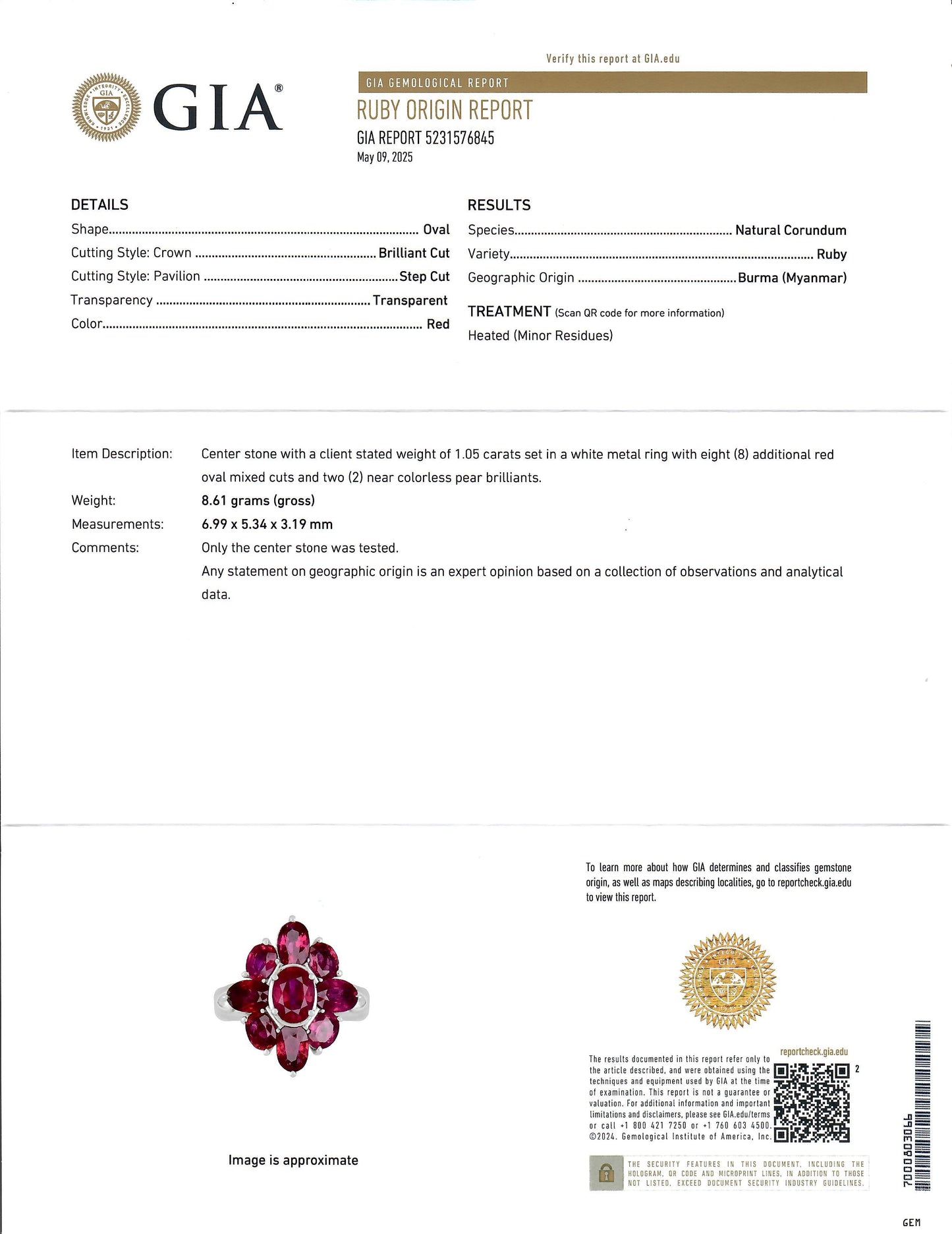 Platinum Oval-Cut Burma Ruby Ring GIA Certified