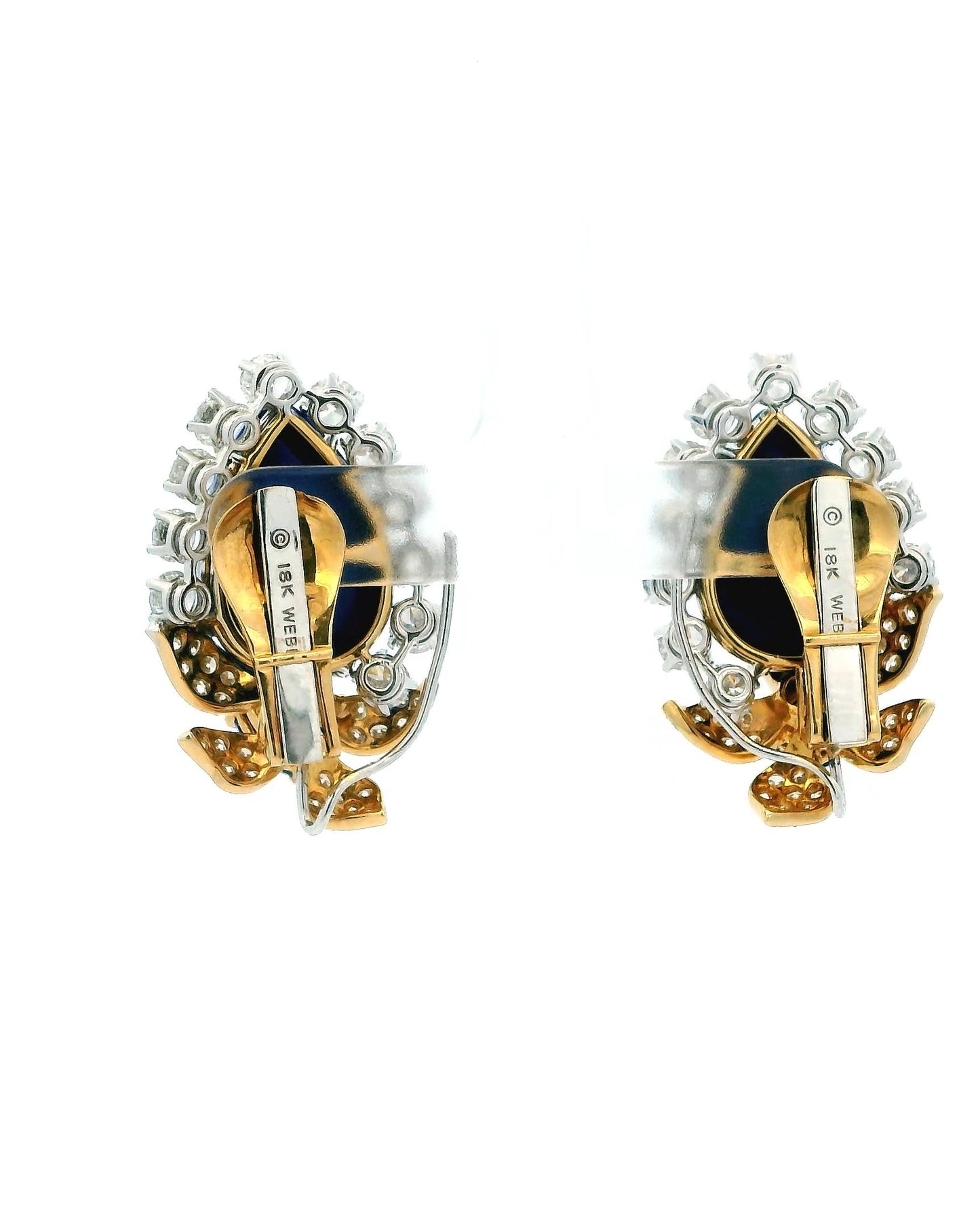 David Webb 18K Gold & Lapis-Lazuli With Diamond Clip-On Earrings.