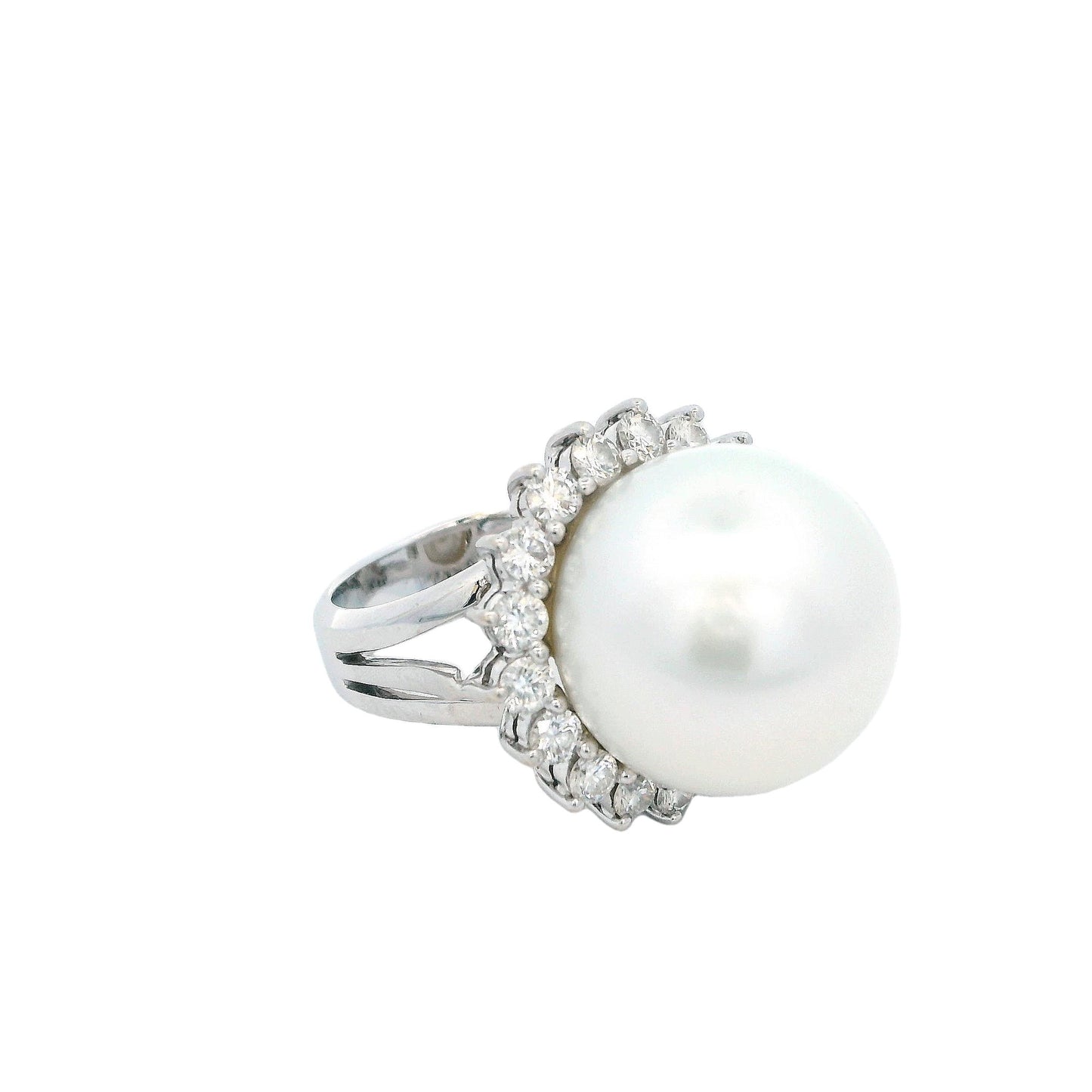 South Sea Pearl and Diamond 18K White Gold Ring