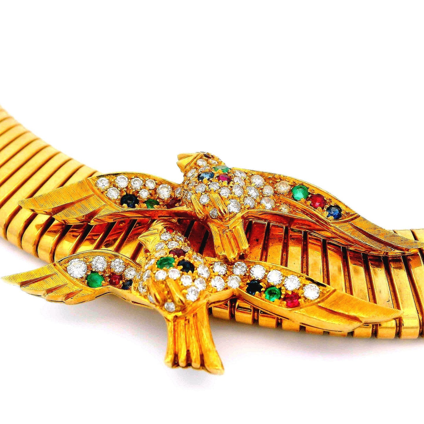 Mappin & Webb Tapered Tubogas 18K Yellow Gold Two Gem-Birds Set