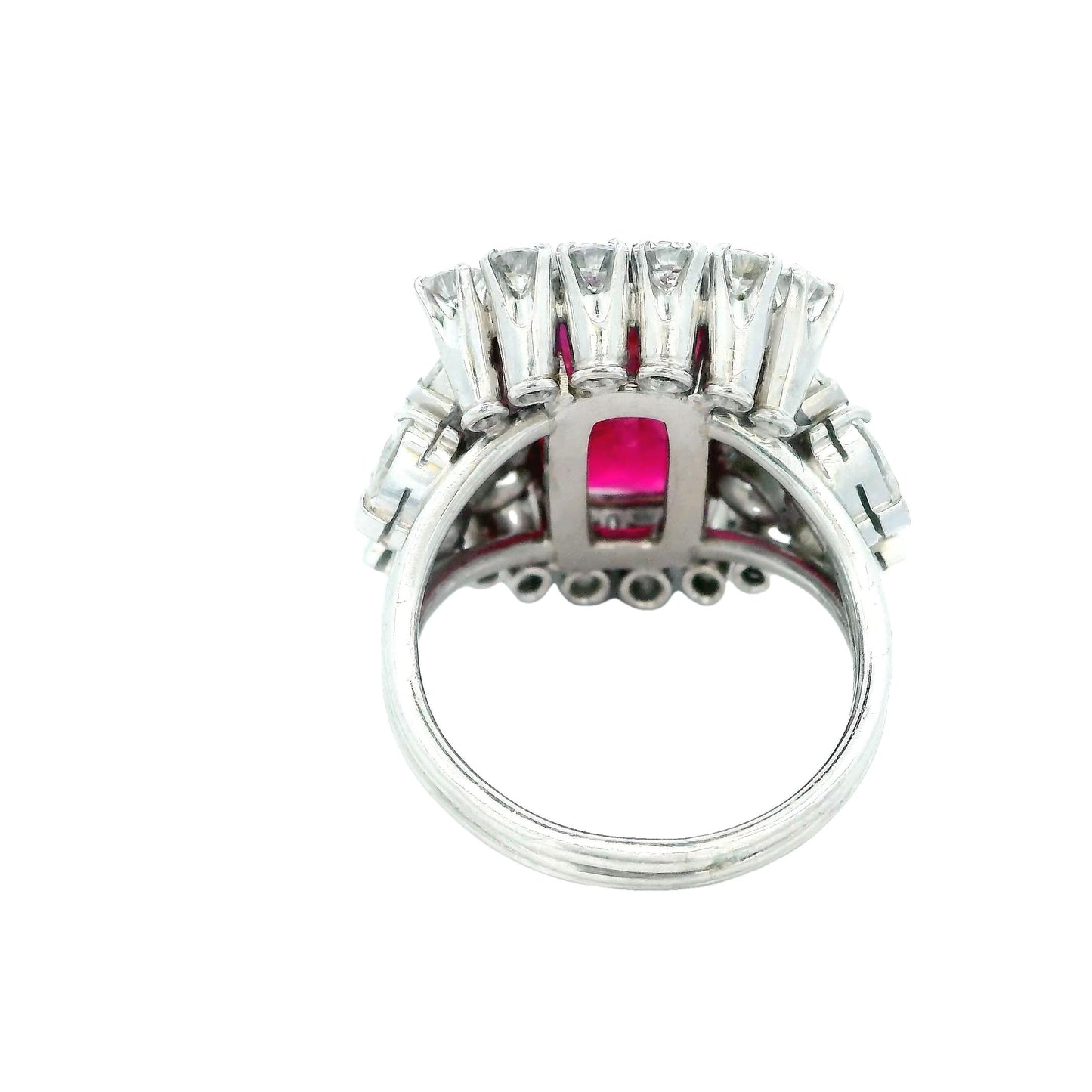 Ring 6.12 cushion burma nh ruby with Diamonds set ssef cert copy