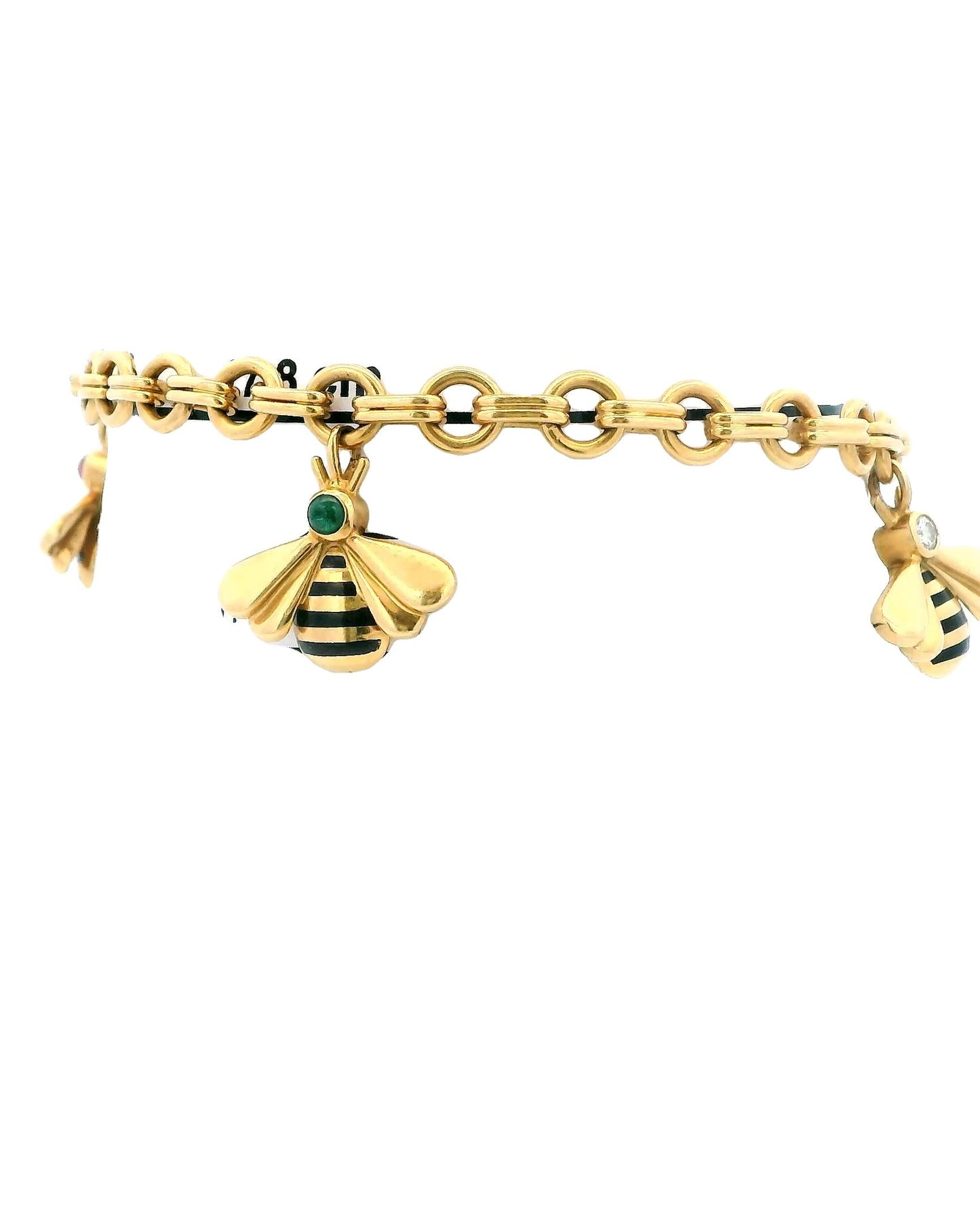 Cartier Vintage Multistone Bee Charm 18K Yellow Gold Bracelet