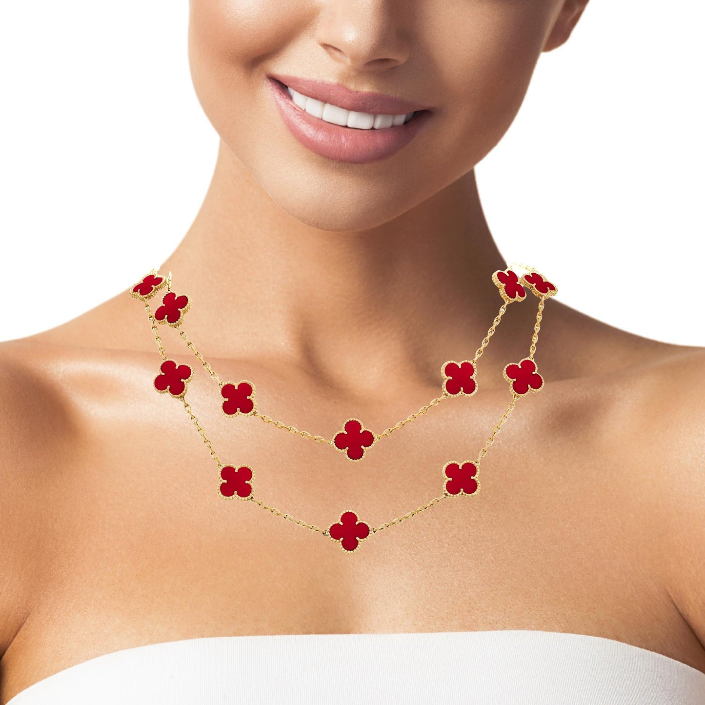 Van Cleef & Arpels Vintage Alhambra Carnelian Necklace, 20 motifs