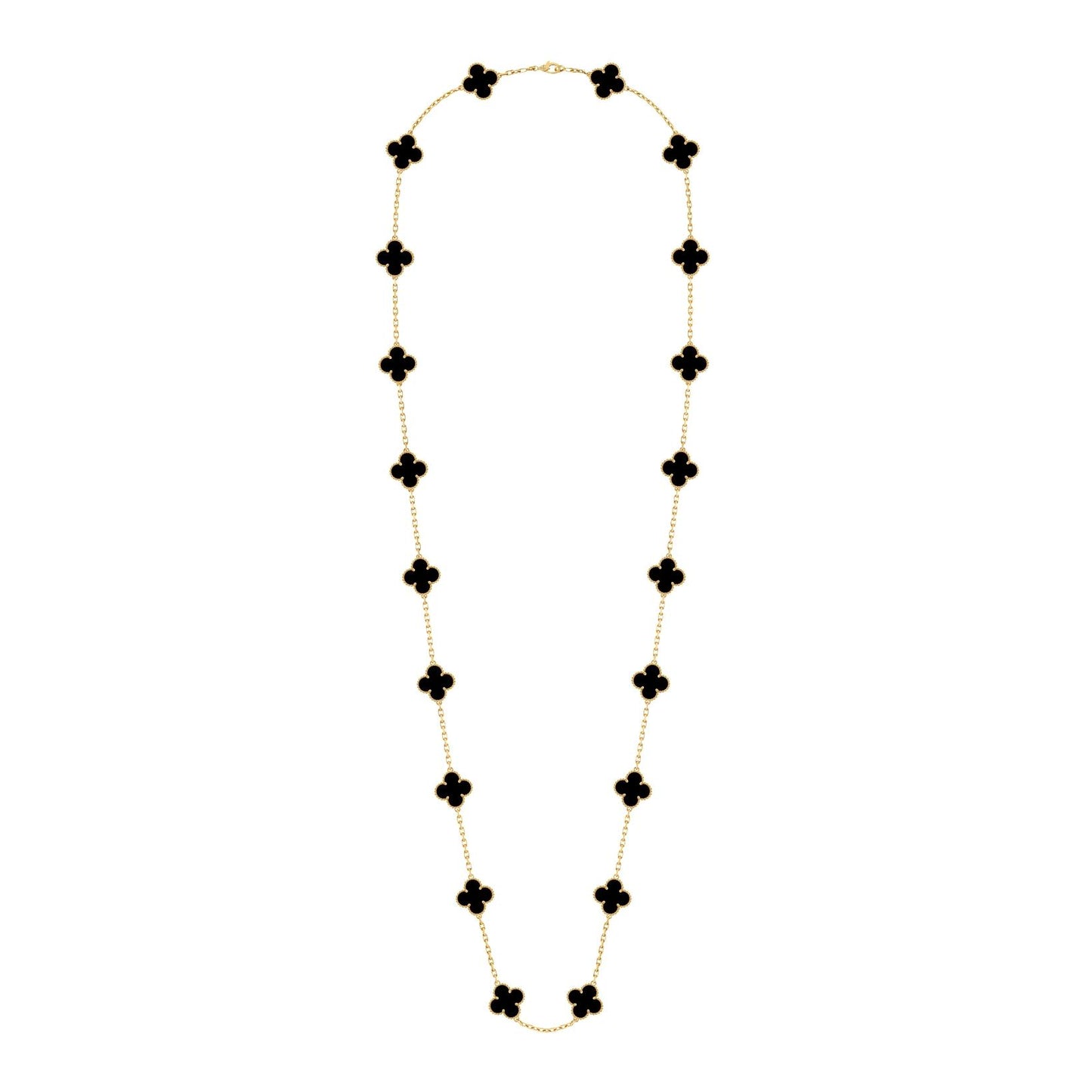 Van Cleef & Arpels 18K Yellow Gold Vintage Alhambra 20P Onyx Necklace