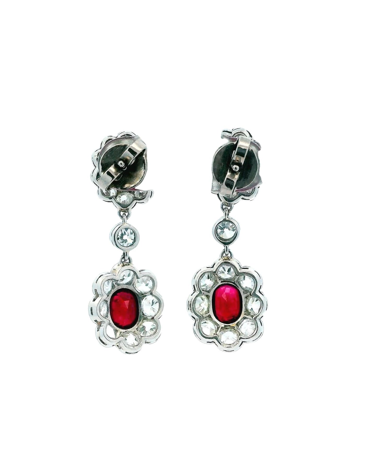 Ruby & Diamond Drop Earrings 1c Each Ruby & 4.56tw Diamonds GIA