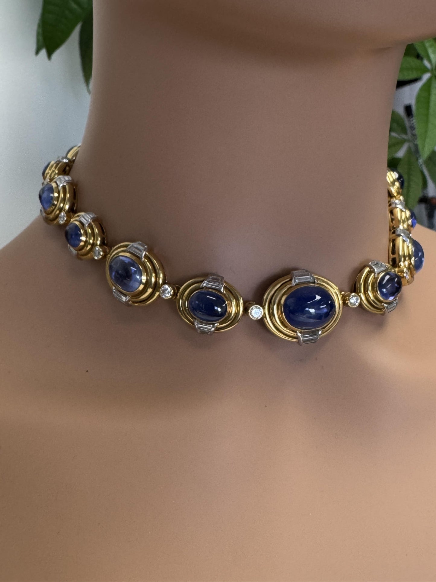 Bvlgari 20k Gold Vintage Sapphire Links with Diamonds Necklace