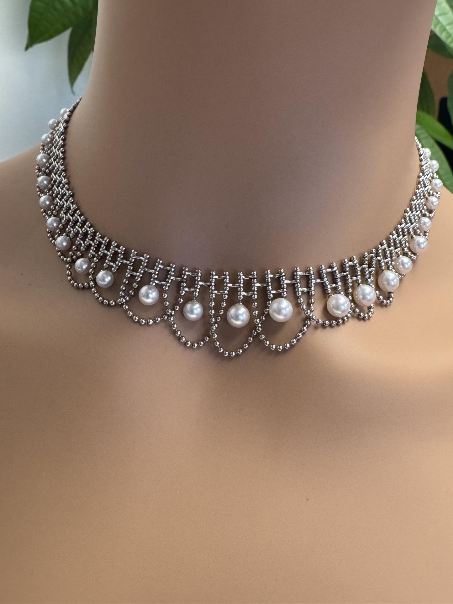 Platinum Pearl Fringe Necklace