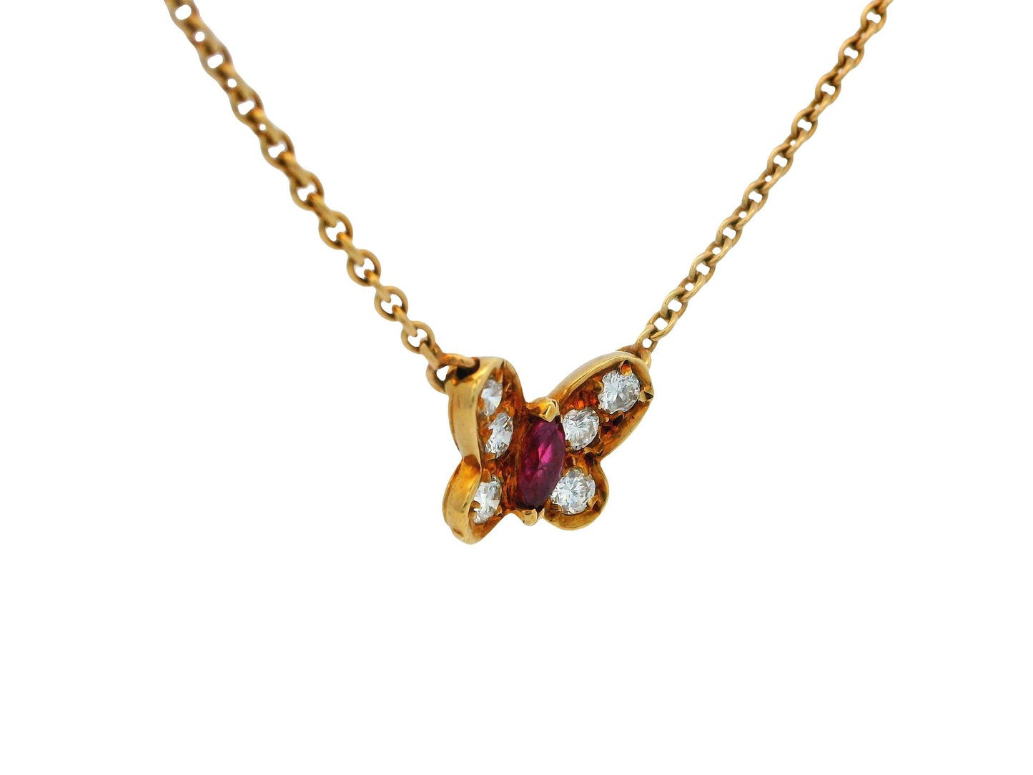 Van Cleef & Arpels Papillon Ruby Diamond 18K Yellow Gold Necklace