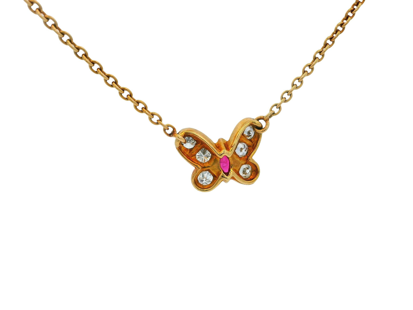 Van Cleef & Arpels Papillon Ruby Diamond 18K Yellow Gold Necklace