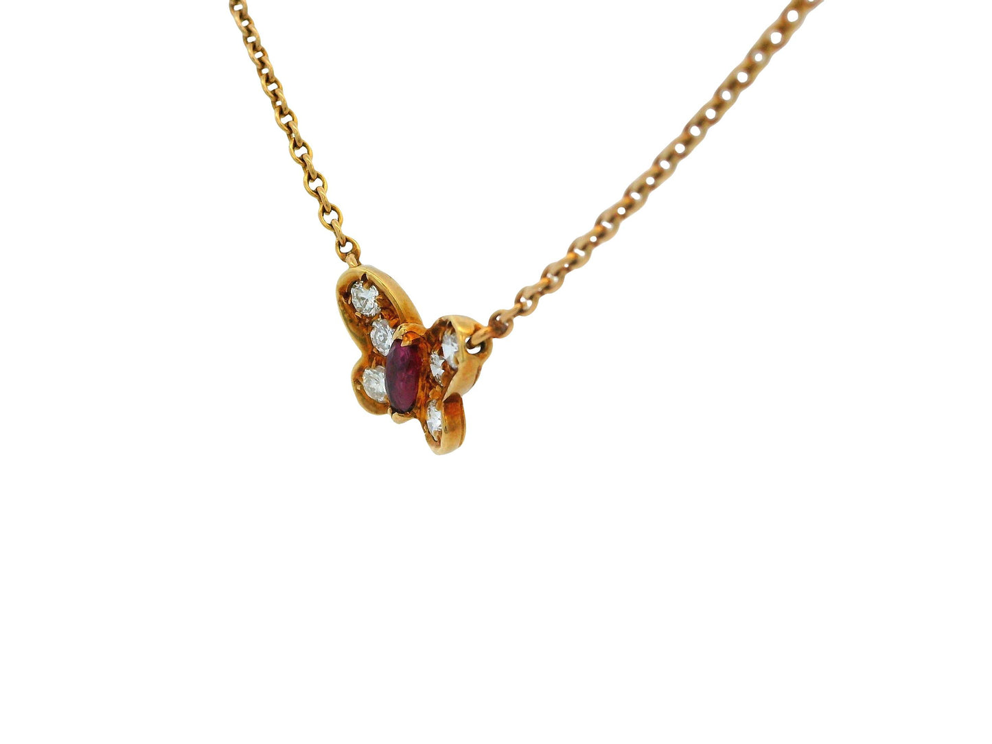 Van Cleef & Arpels Papillon Ruby Diamond 18K Yellow Gold Necklace