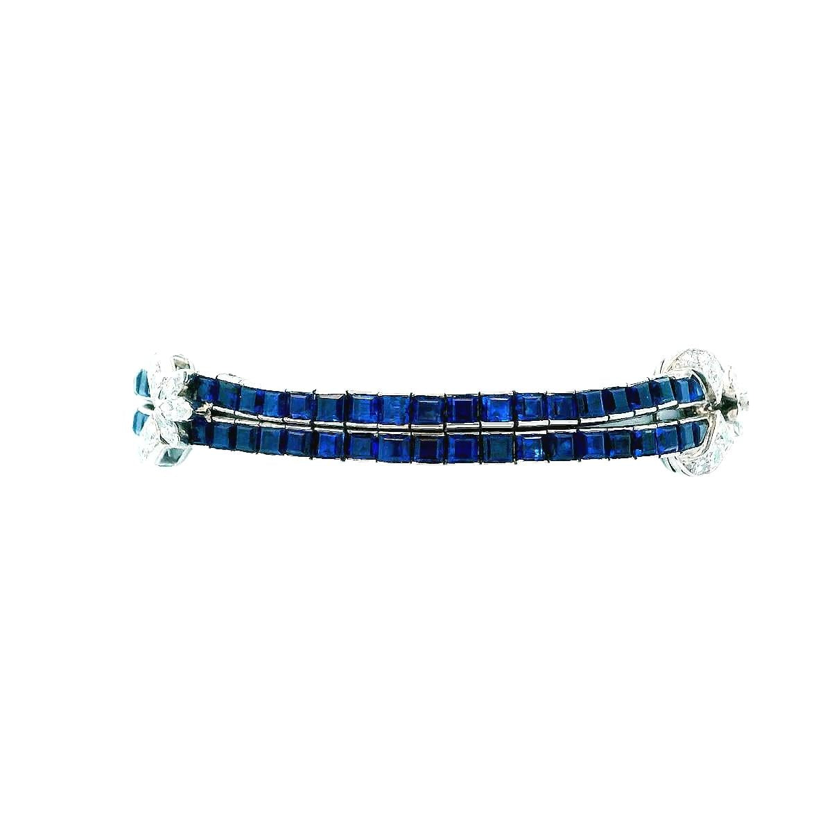Oscar Heyman Double Line Sapphire Bracelet W/Three Diamond Stations