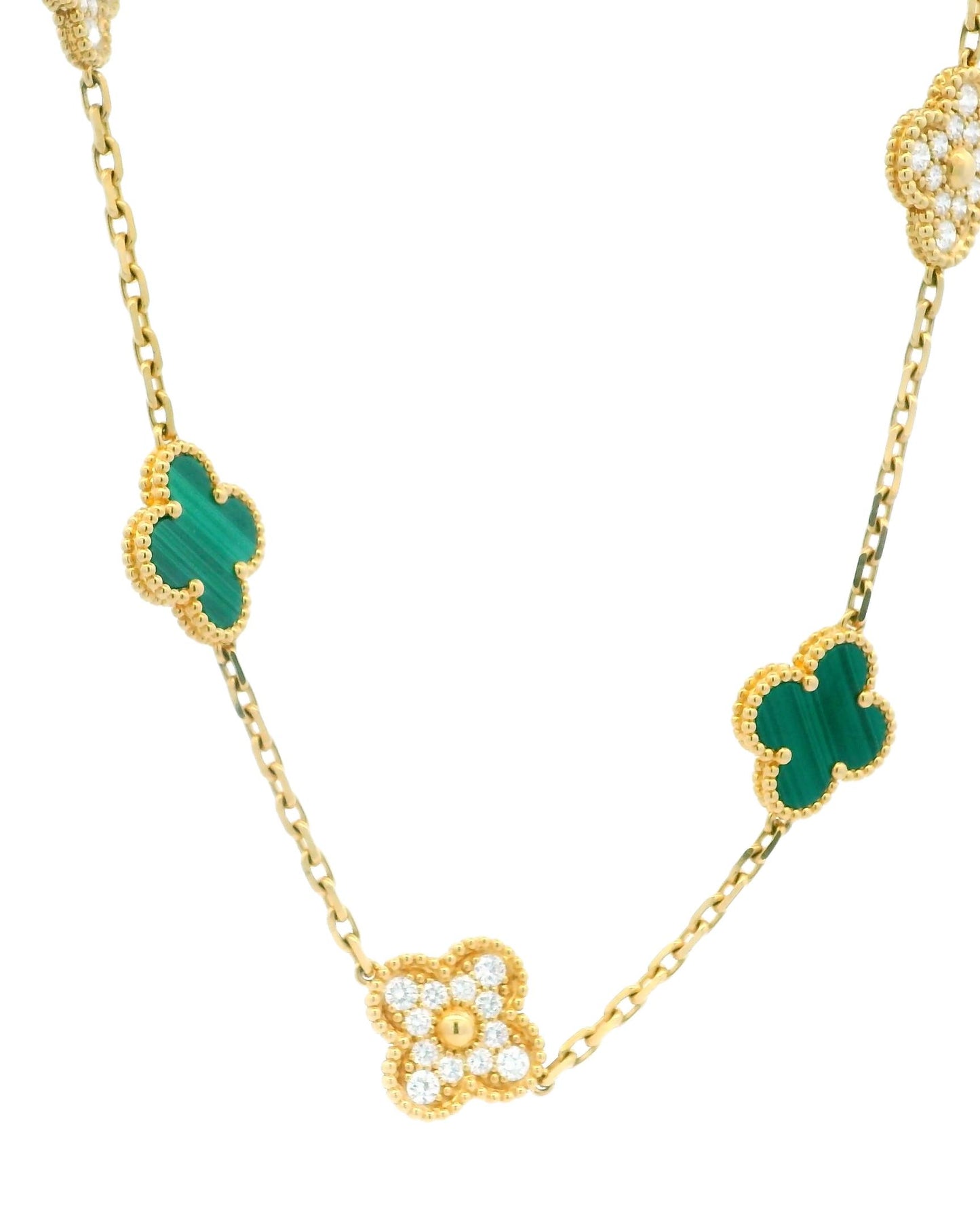 Van Cleef & Arpels Alhambra 10 Motif Pave/Malachite Box and Certificate