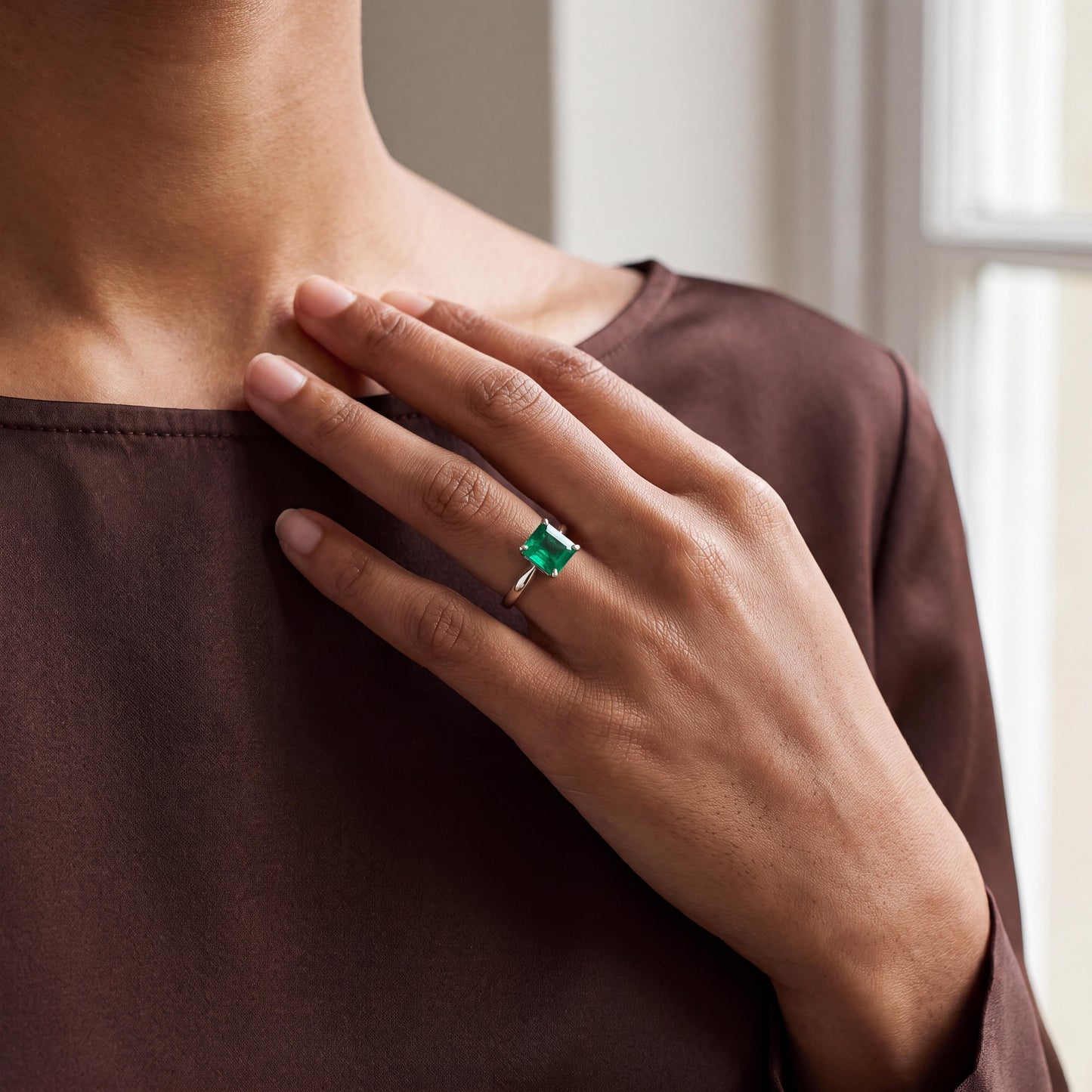 Elegant Japanese Emerald-Cut Ring in Platinum