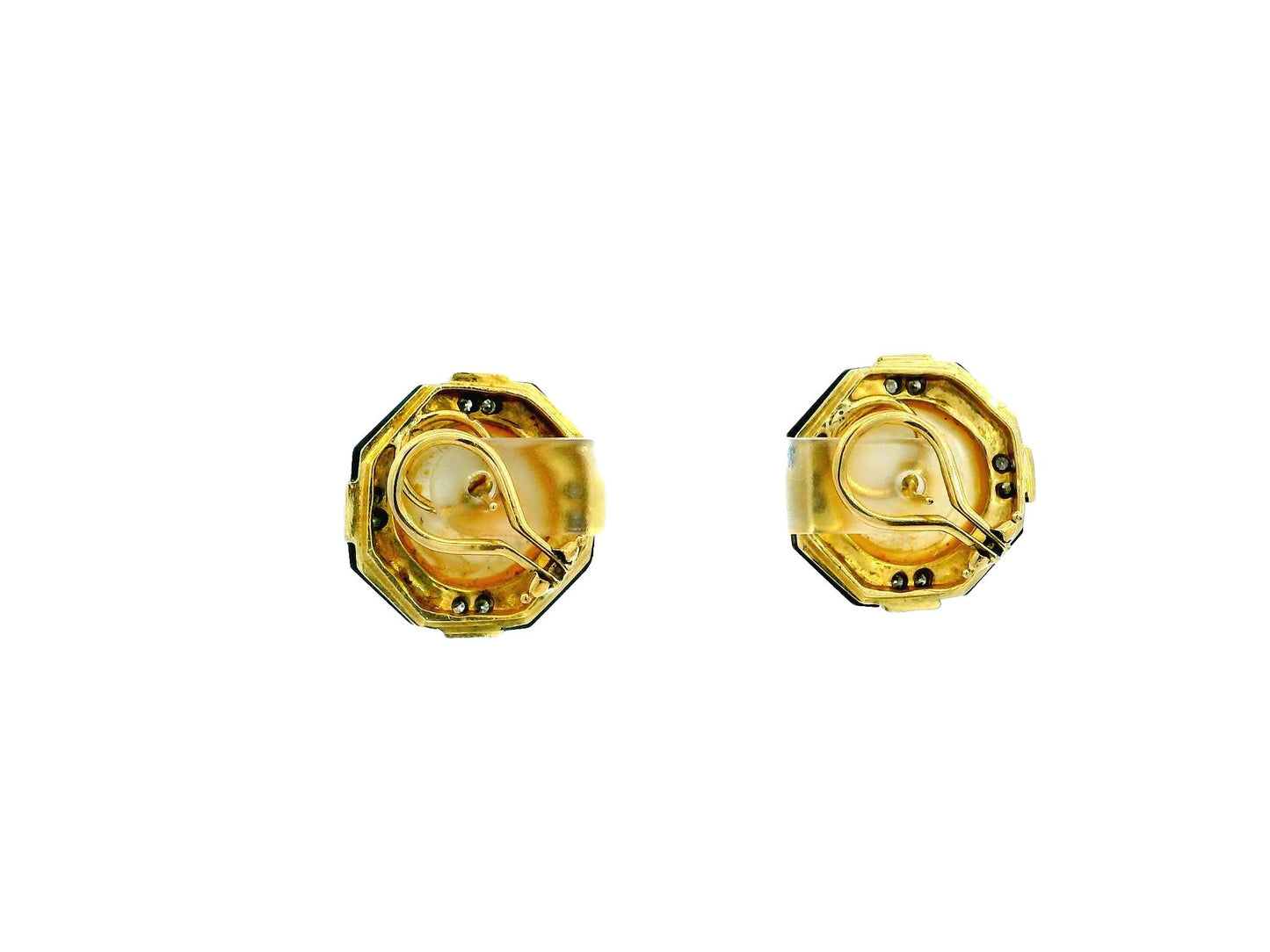 14k Octagon Onyx Diamond Mabe Pearl Center Clip-On Earrings