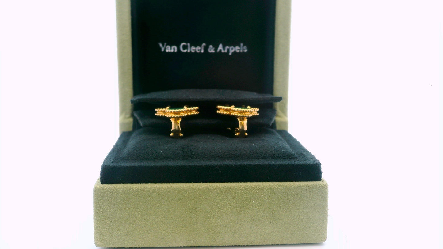 Van Cleef & Arpels Vintage Alhambra, 18K Gold & Malachite Earrings Box & Papers