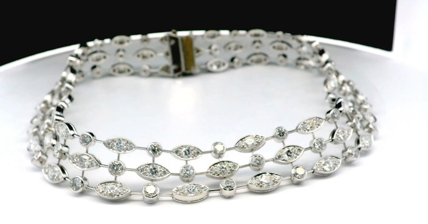 Cartier Naiade Choker 3 Row Diamonds & 18K White Gold Necklace