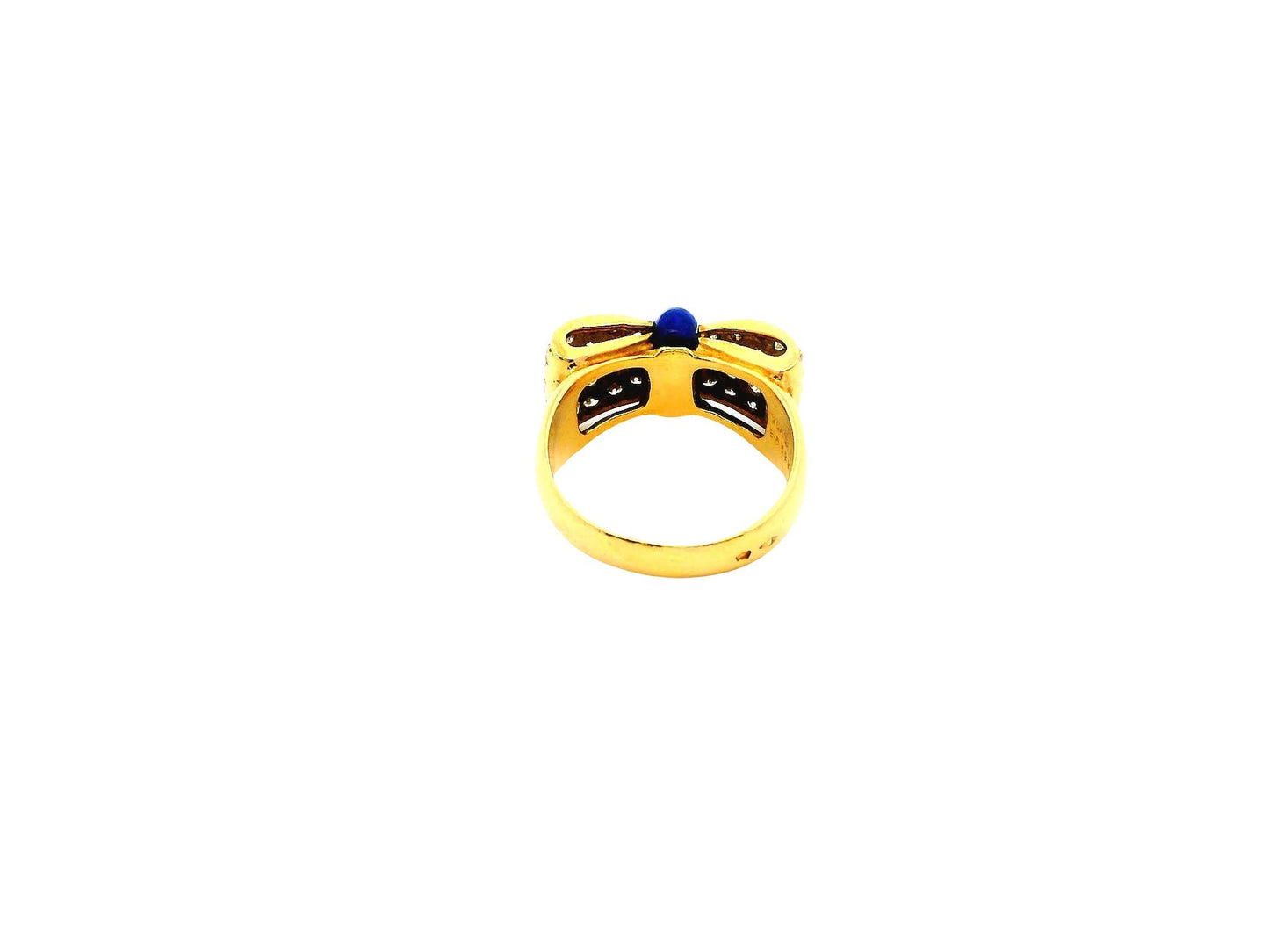 Van Cleef & Arpels 18K Yellow Gold Bow Pave Blue Emerald Strip Ring