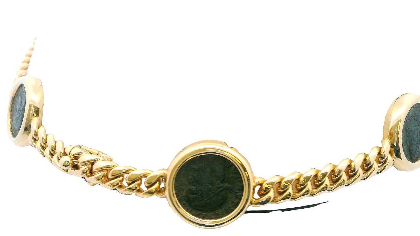 Bvlgari Monete Curb 18k Yellow Gold 7 Ancient Coin Necklace W/Service Papers