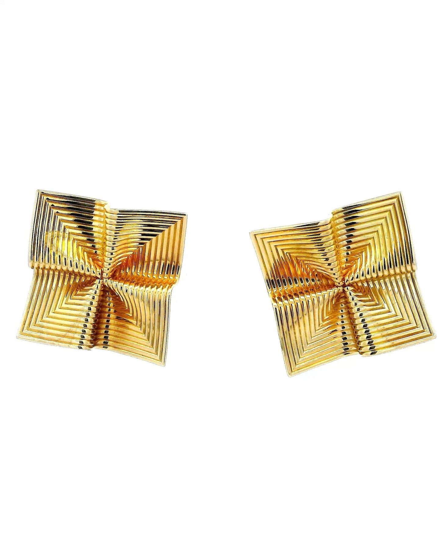 Tiffany & Co 1960 Retro Swirl Squared Clips Earrings In 18Kt Yellow Gold