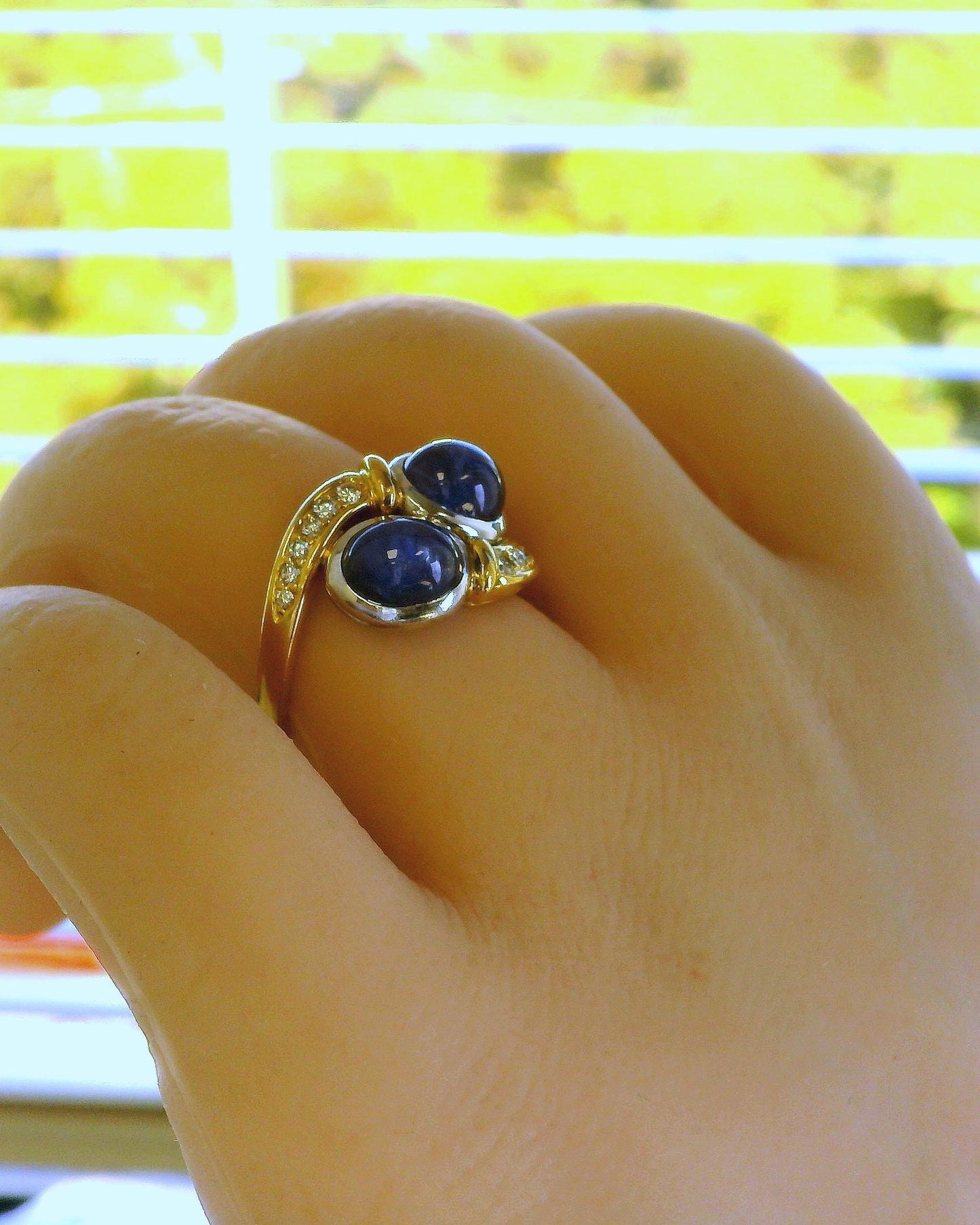 18K Yellow Gold Crossover Sapphire & Diamond Ring