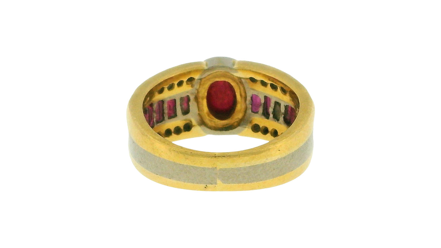 18K Yellow and White Gold Cabochon Ruby Ring