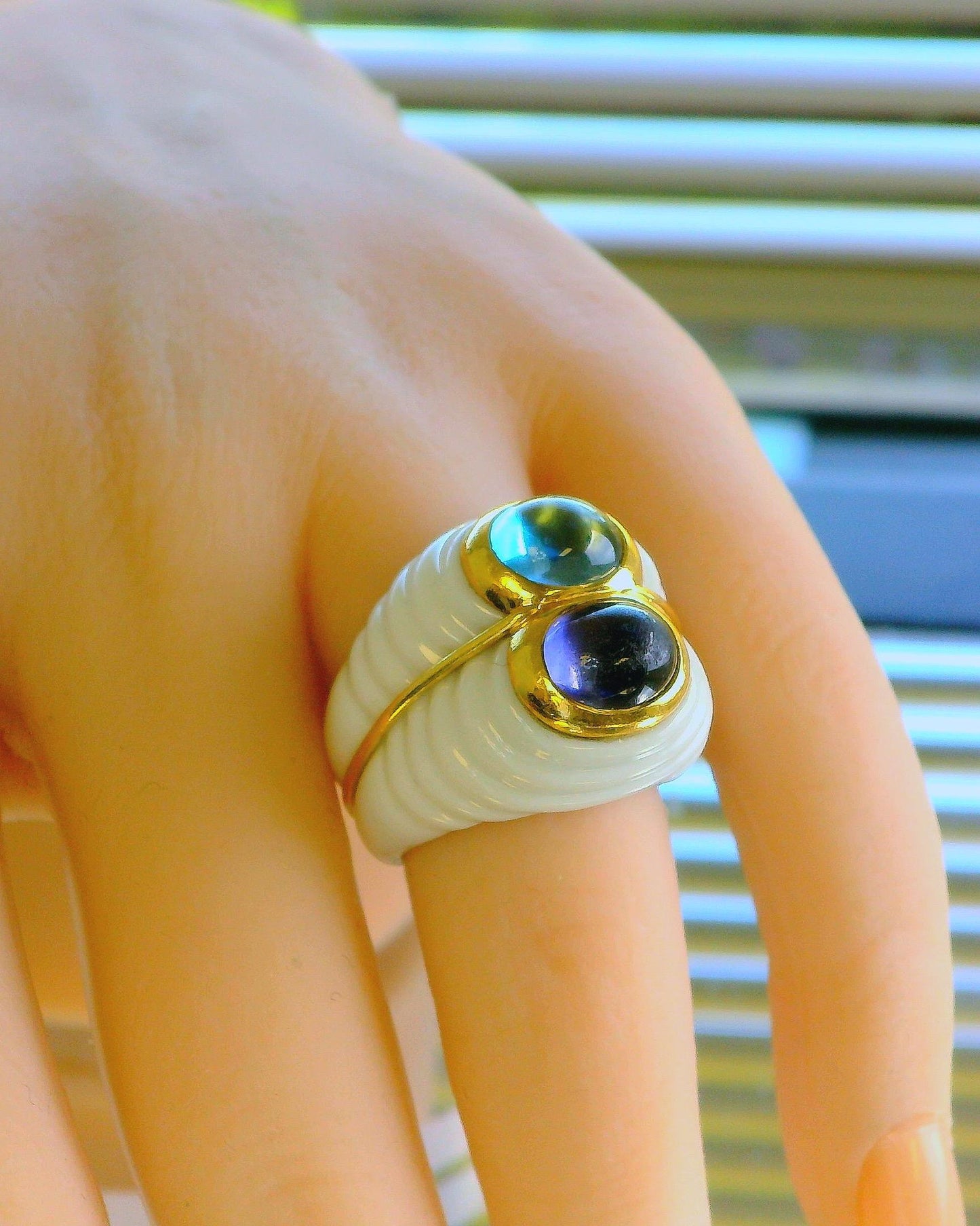 Bvlgari Chandra Ceramic & 18k Gold Fluted Two Stone Ring