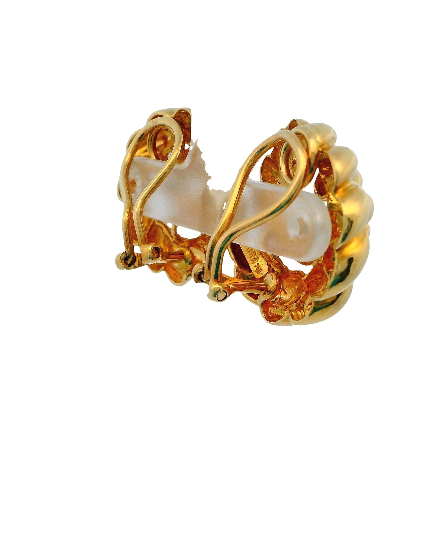 Verdura 18k Yellow Gold Floral Clip On Earrings W/Box