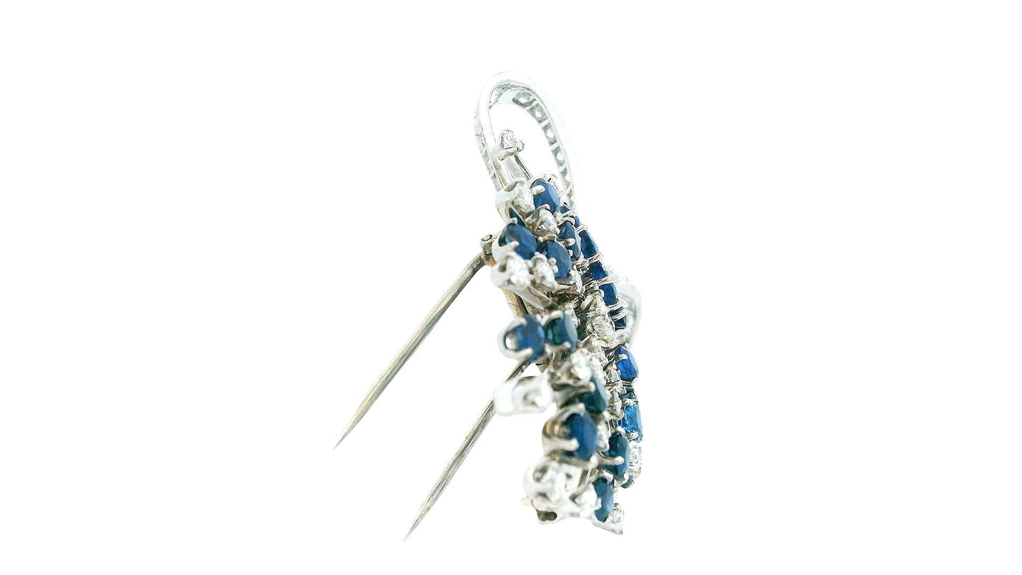 Diamond & Sapphires Swirl Top In Platinum Brooch