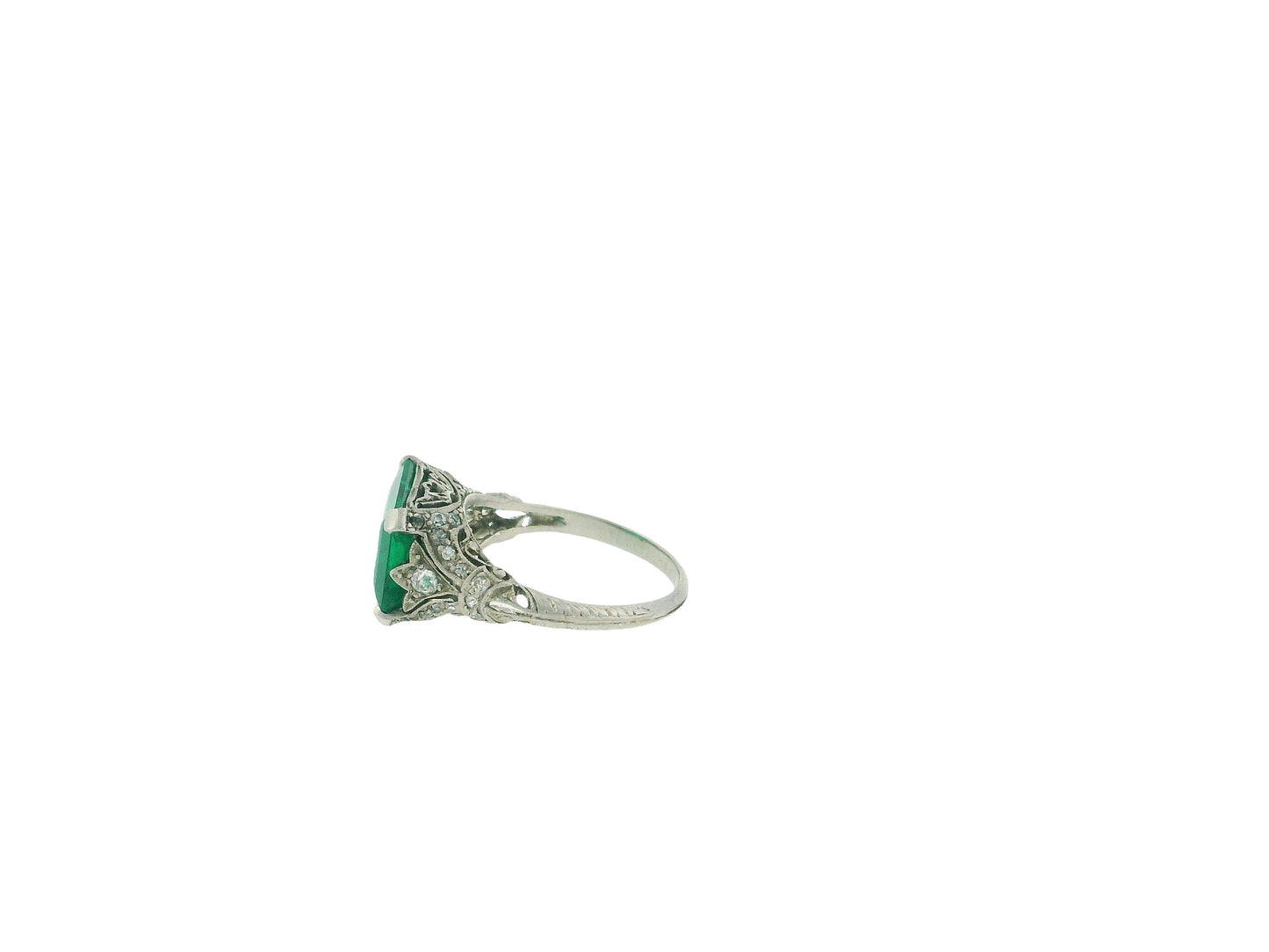 art deco plat filagre ring 4.06 muzo emerald vivid green Dunaigre report