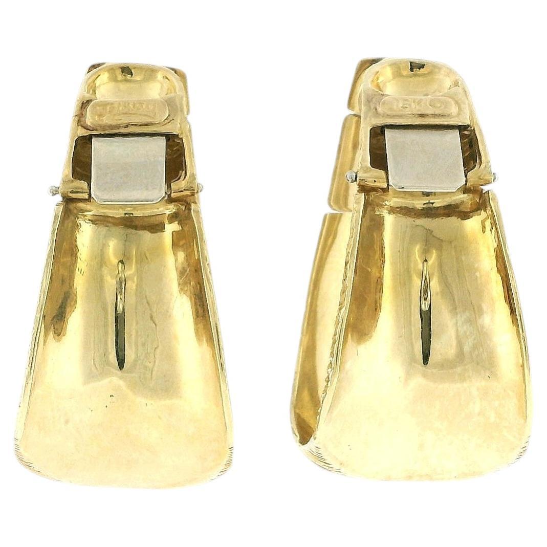Earrings henry dunay tapered oval hoops textured 18k