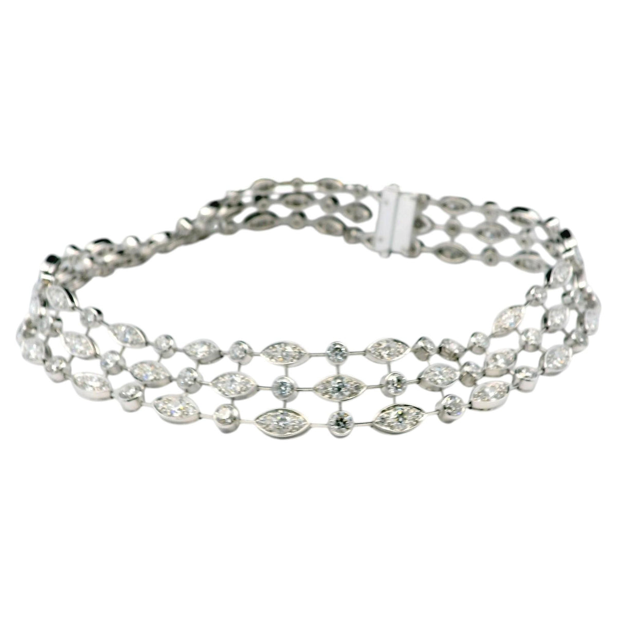 Cartier Naiade Choker 3 Row Diamonds & 18K White Gold Necklace