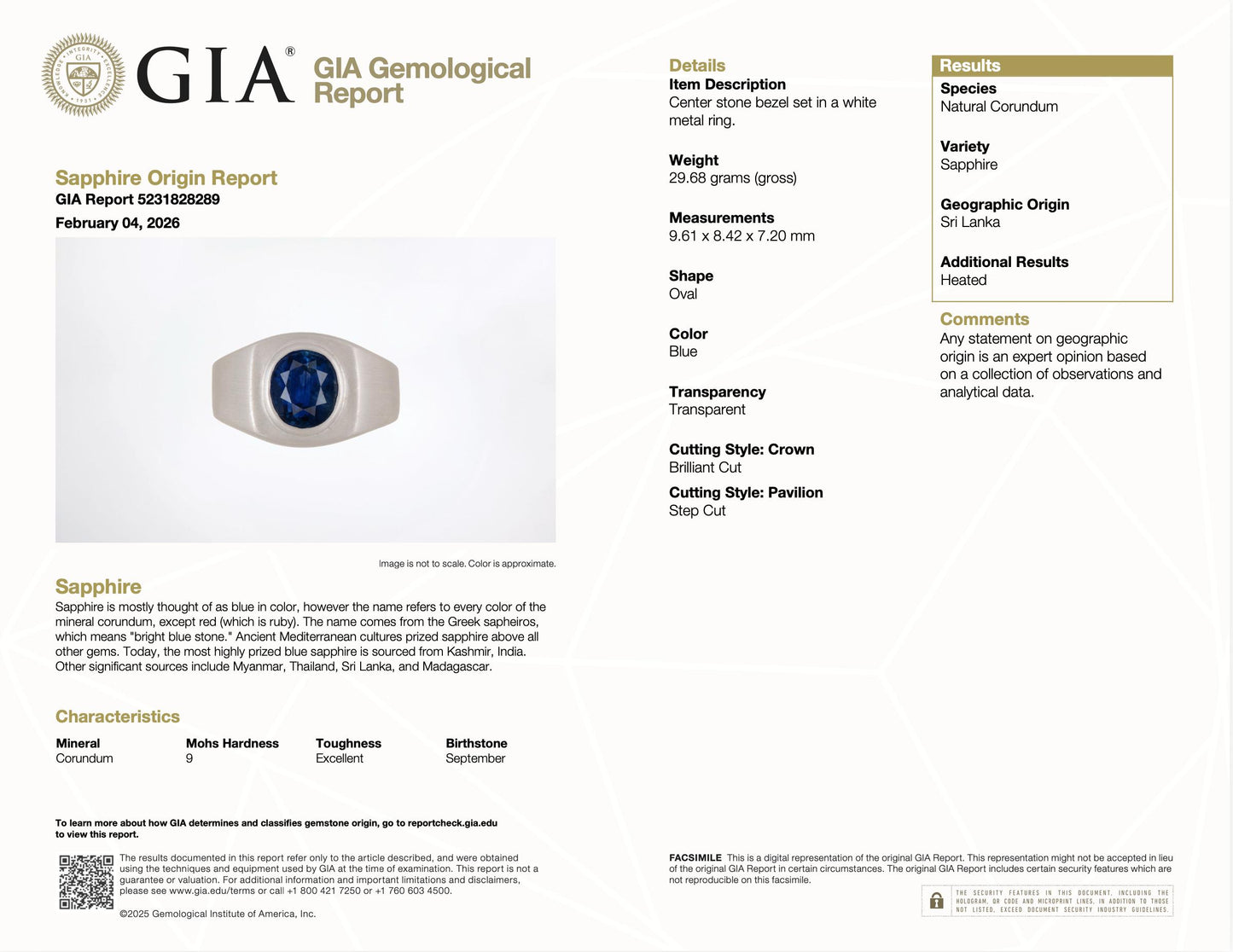 Platinum Center Sapphire Set Ring W/GIA Certificate