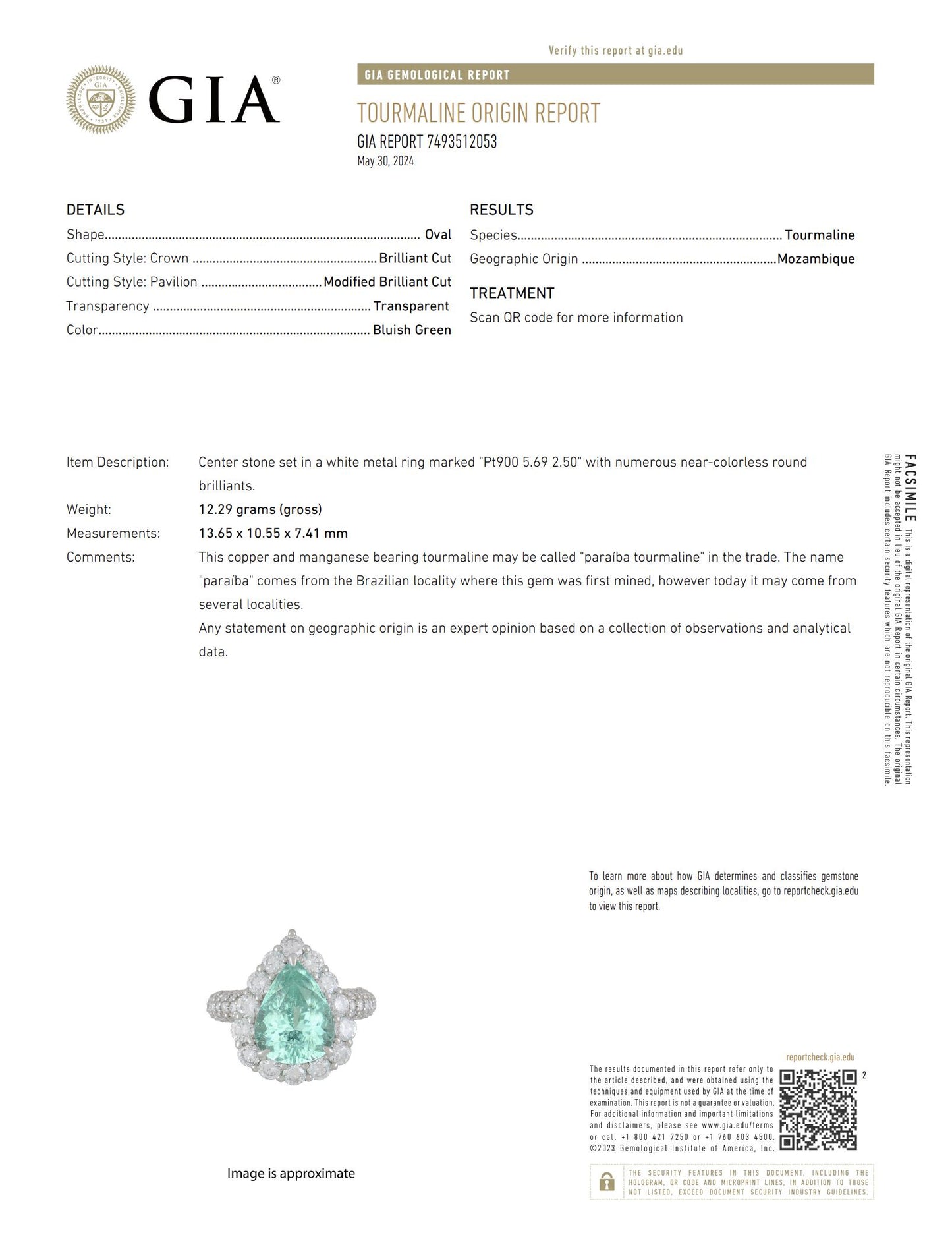 Platinum Pear-Cut Paraiba Tourmaline and Diamond Ring GIA Certified