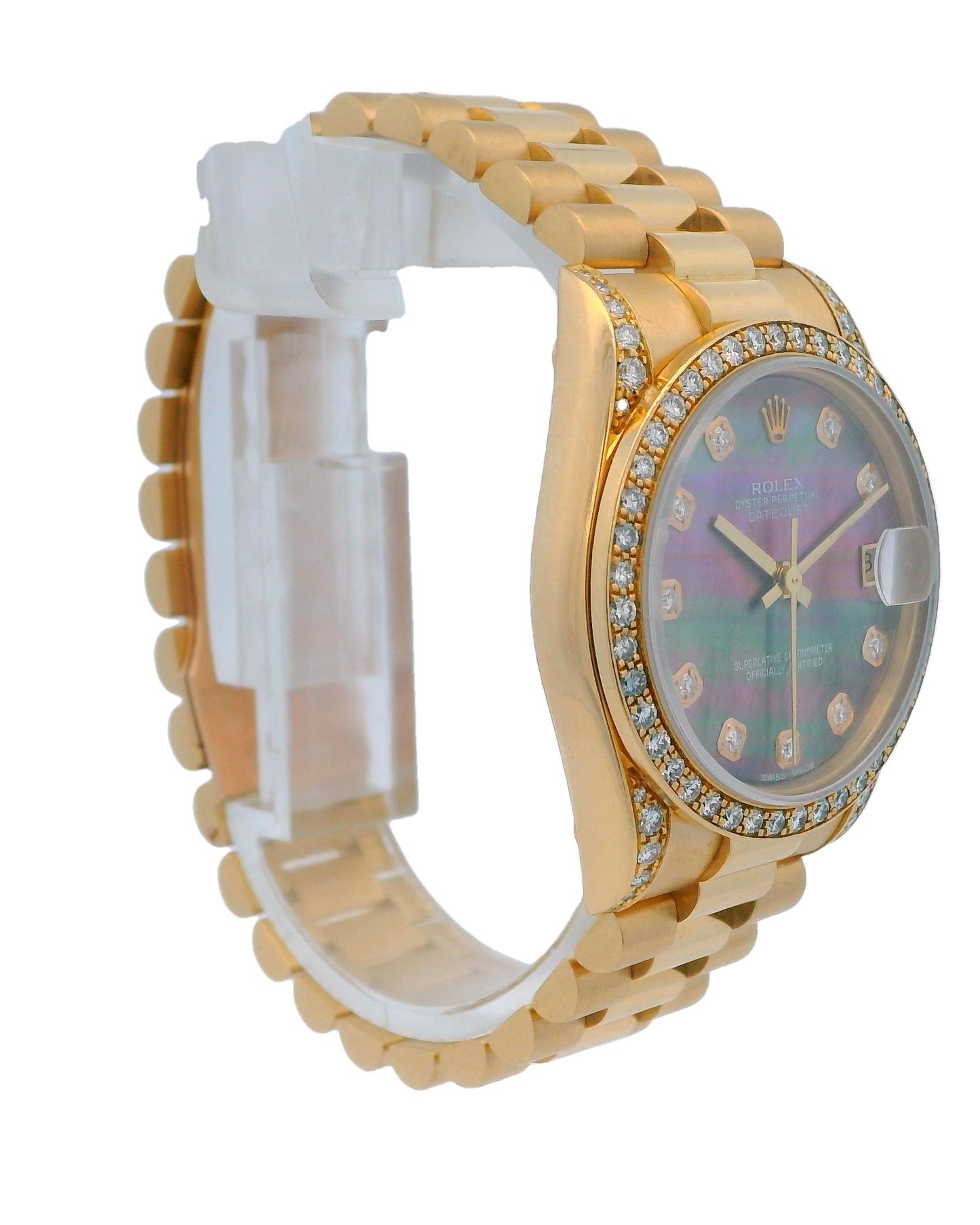 Rolex 68238 Midsize Factory Diamond Lugs & Bezel. Customized MOP Diamond Dial